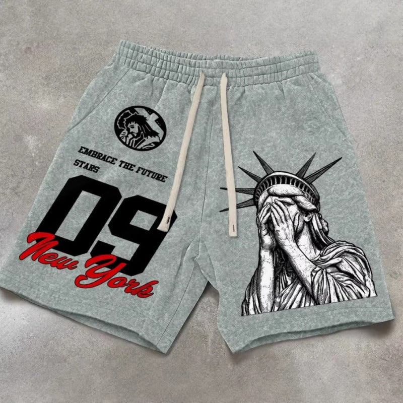Street Hip-Hop Statue of Liberty Printed Shorts