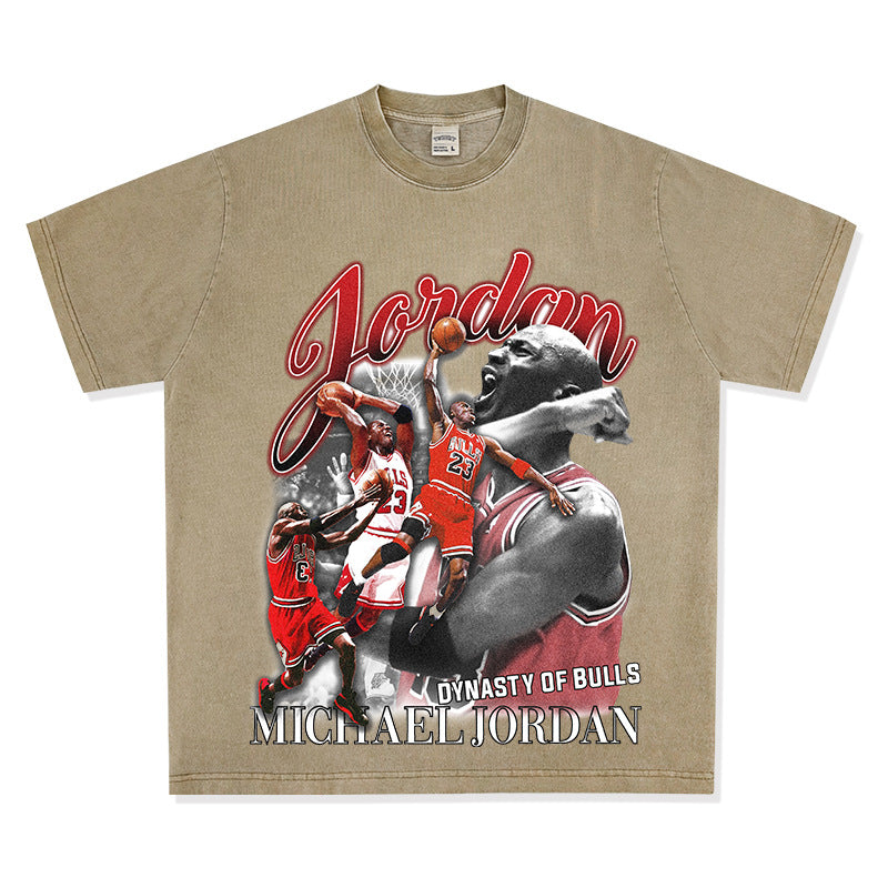 Retro Micheal Jordan print long-sleeved and short-sleeved shirt