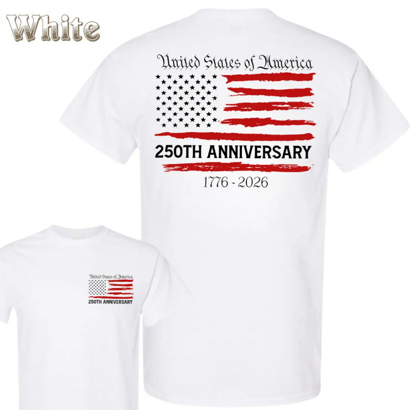 USA 250th Anniversary Cotton T-Shirt with a flag