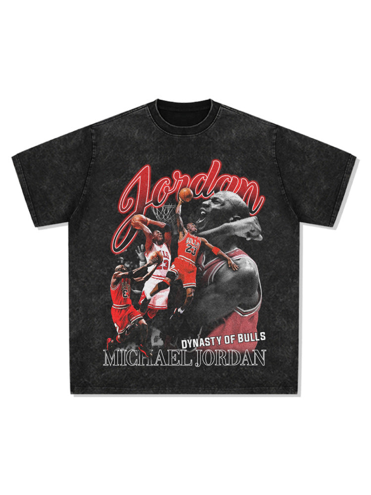 Retro Micheal Jordan print long-sleeved and short-sleeved shirt