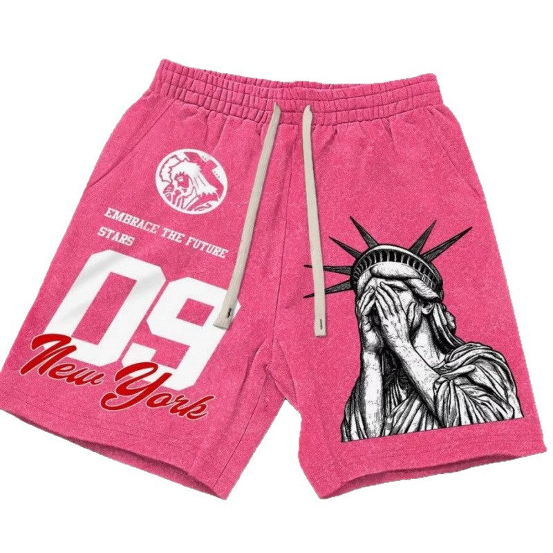 Street Hip-Hop Statue of Liberty Printed Shorts