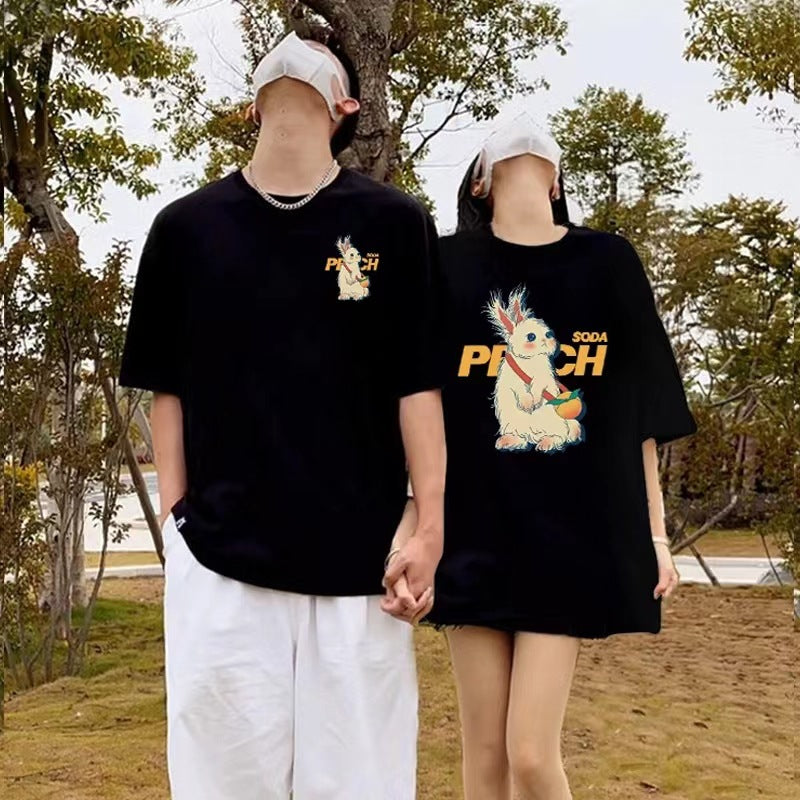 Peachy Soda Bunny Casual Couple Cotton T-shirts