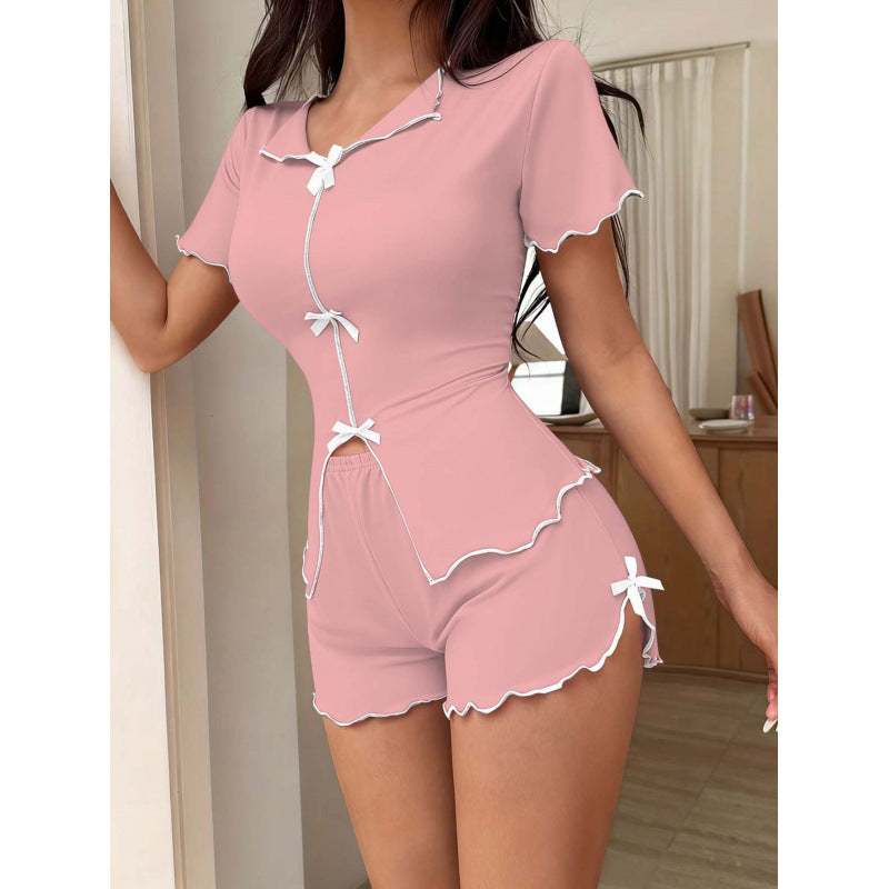 Women's Bowknot Cozy Short-Sleeve Pajama Set