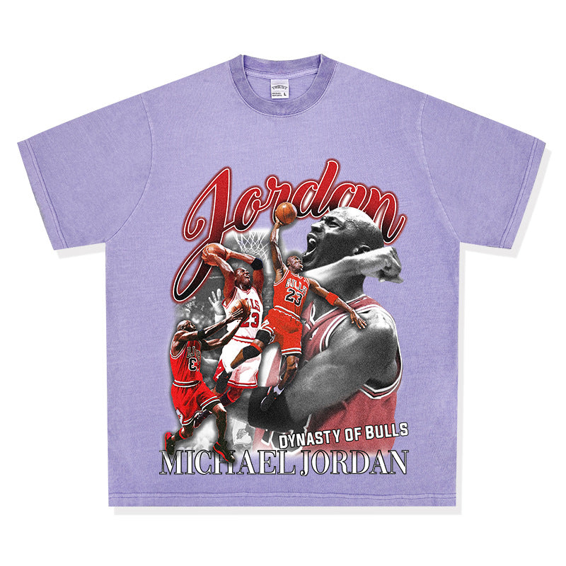 Retro Micheal Jordan print long-sleeved and short-sleeved shirt