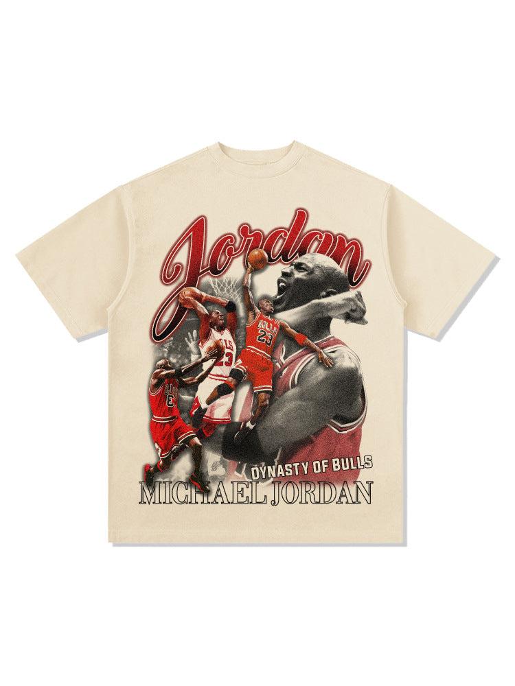 Retro Micheal Jordan print long-sleeved and short-sleeved shirt