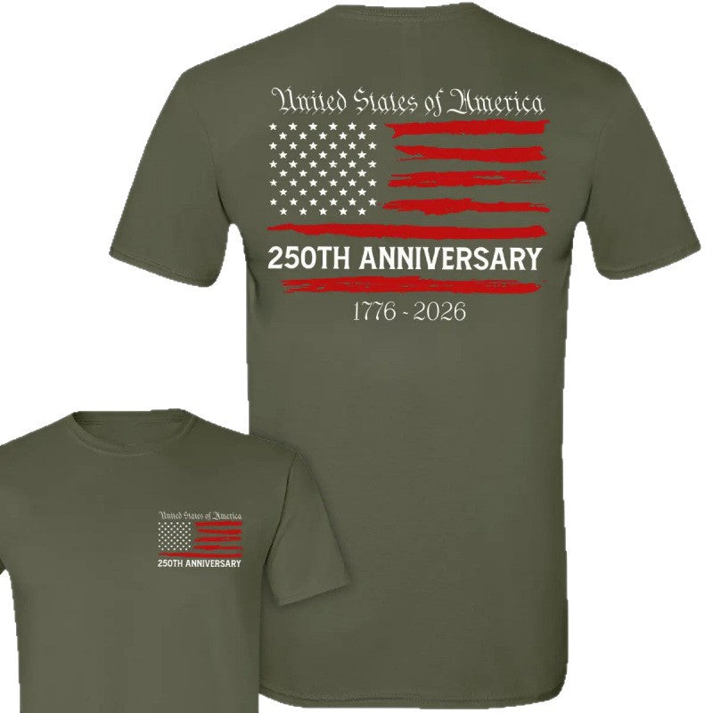 USA 250th Anniversary Cotton T-Shirt with a flag