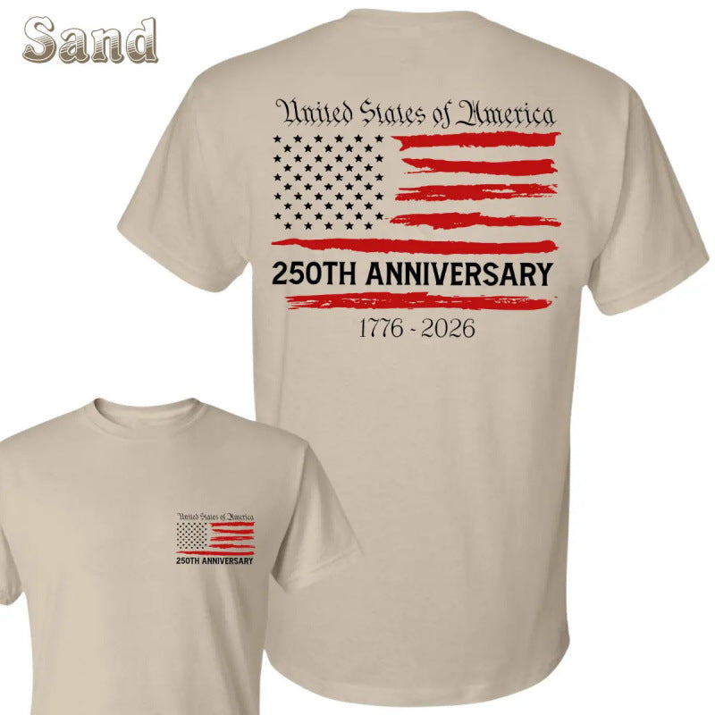 USA 250th Anniversary Cotton T-Shirt with a flag