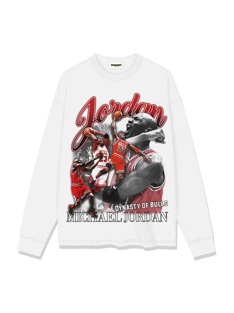 Retro Micheal Jordan print long-sleeved and short-sleeved shirt