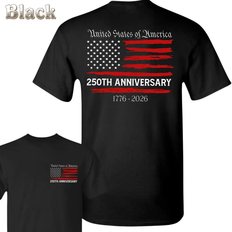USA 250th Anniversary Cotton T-Shirt with a flag