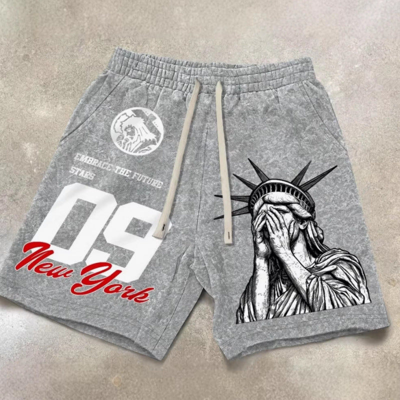 Street Hip-Hop Statue of Liberty Printed Shorts