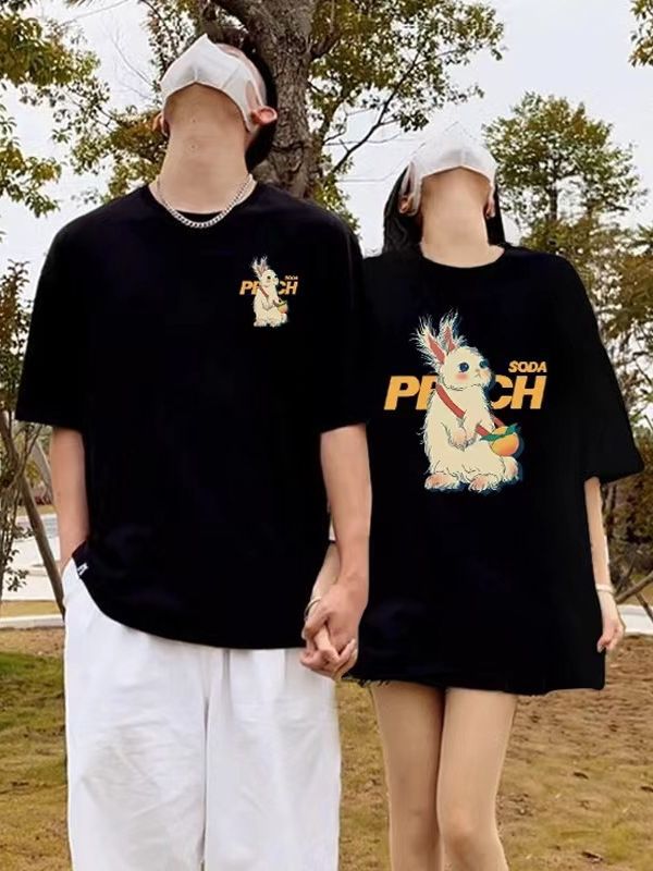 Peachy Soda Bunny Casual Couple Cotton T-shirts