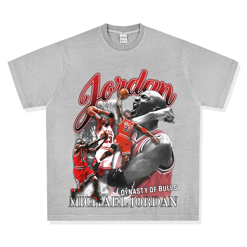 Retro Micheal Jordan print long-sleeved and short-sleeved shirt