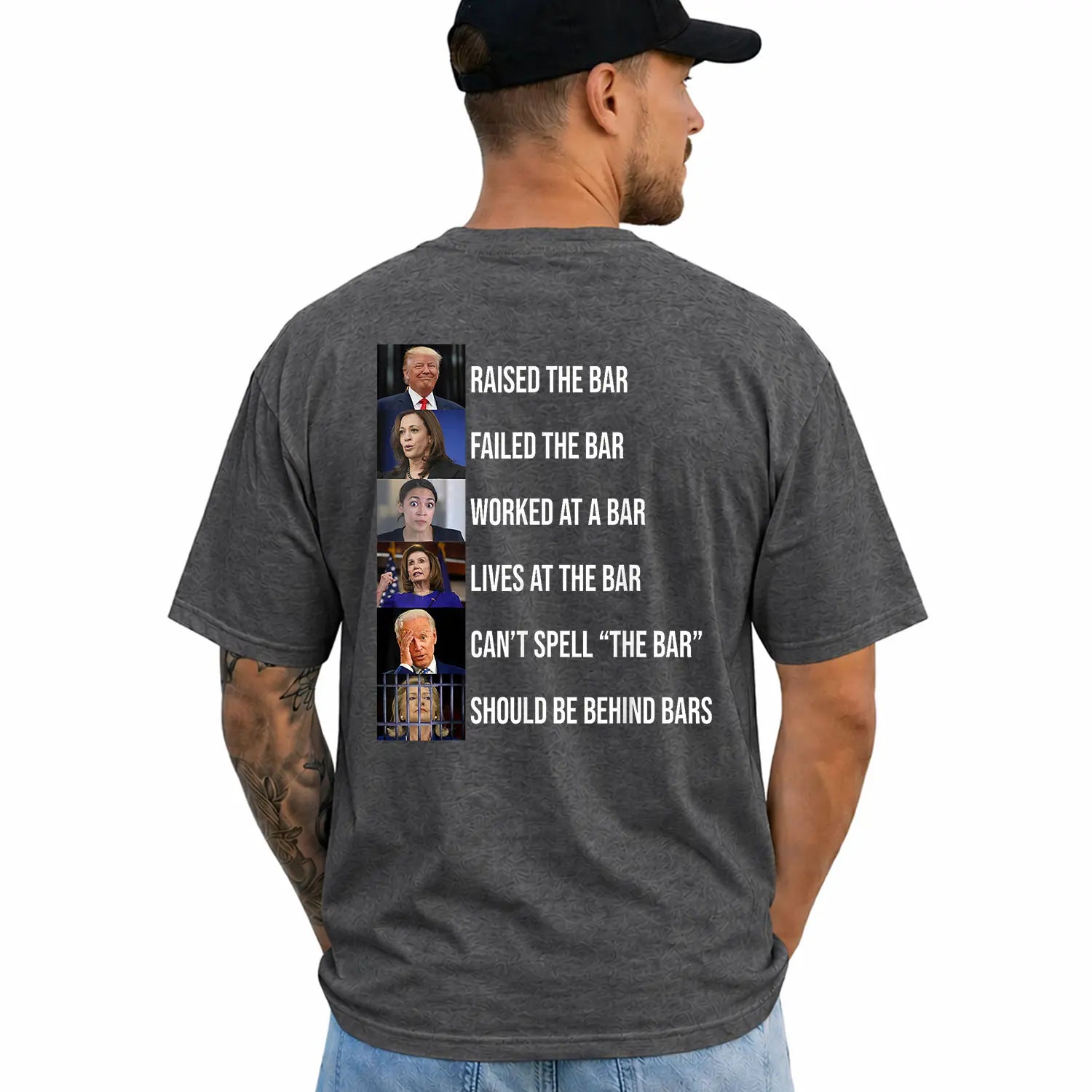 Trump Raised the Bar Failed the Bar T-Shirt, Short Sleeve Printed Graphic Shirt, Daily Casual Cotton Menswear