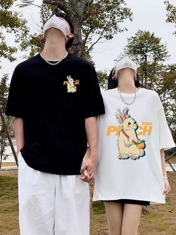 Peachy Soda Bunny Casual Couple Cotton T-shirts