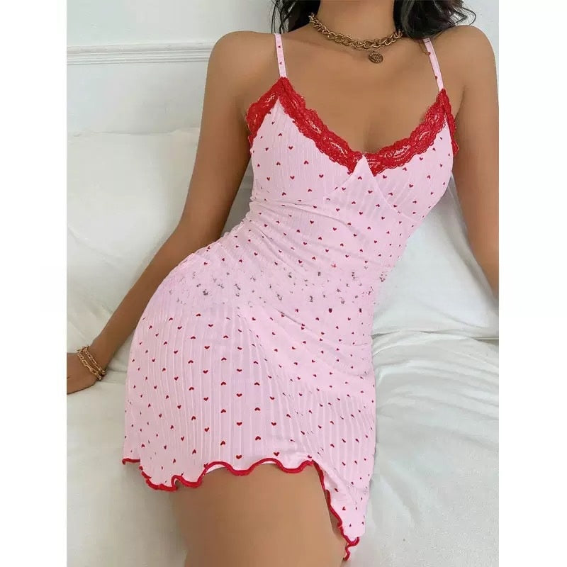 Women's Heart-Printed Suspender Nightgown