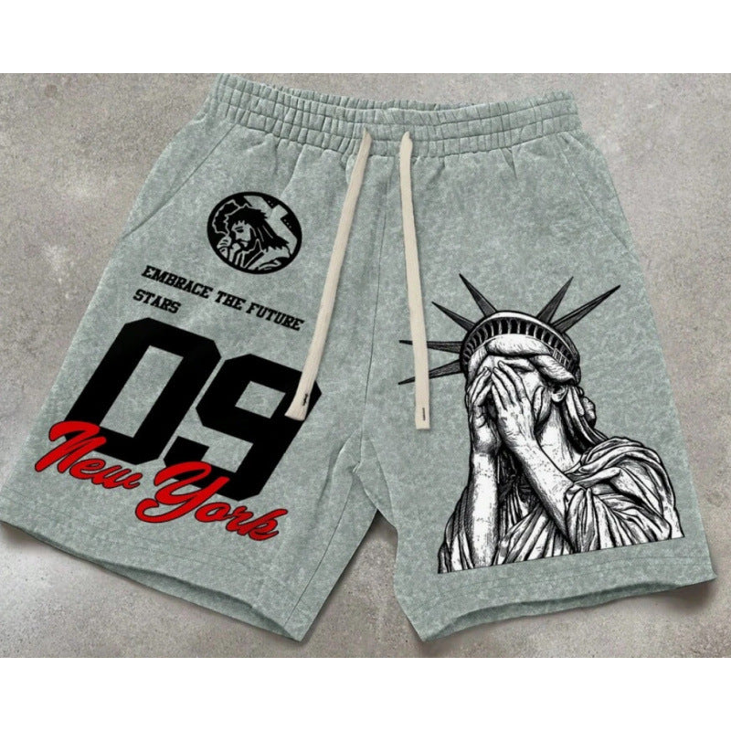 Street Hip-Hop Statue of Liberty Printed Shorts