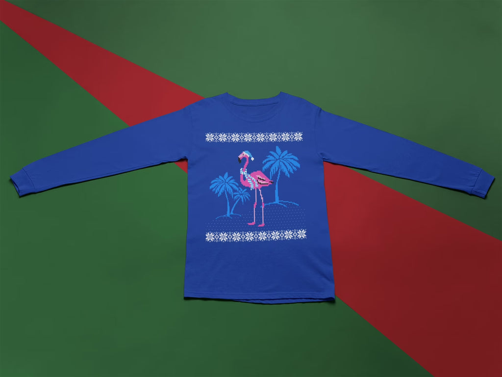Mens Flamingo Winter Ugly Christmas Sweater Long Sleeve T Shirt