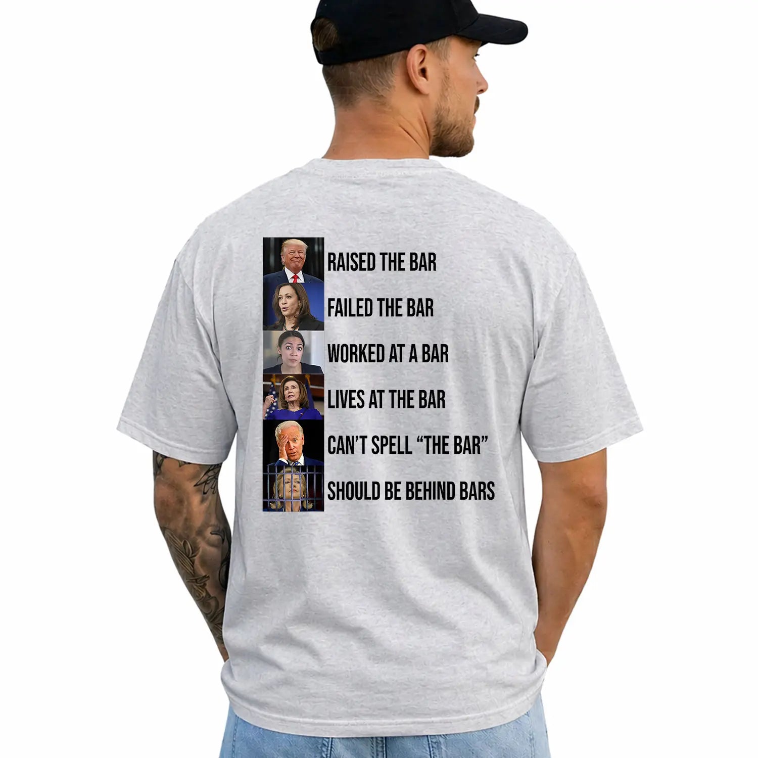 Trump Raised the Bar Failed the Bar T-Shirt, Short Sleeve Printed Graphic Shirt, Daily Casual Cotton Menswear