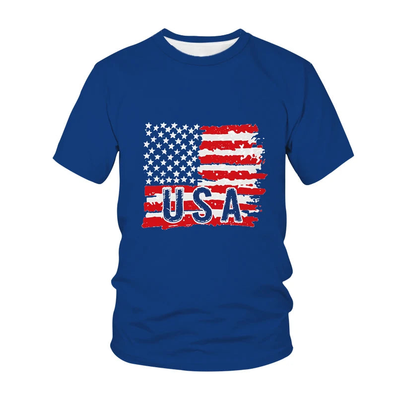 USA American Flag 3D Printed T-Shirts Men Women Fashion Streetwear Oversized Short Sleeve T Shirt Girl Tees Tops Woman Clothing