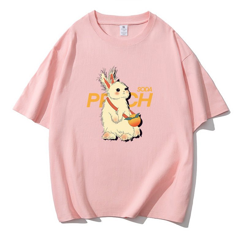Peachy Soda Bunny Casual Couple Cotton T-shirts