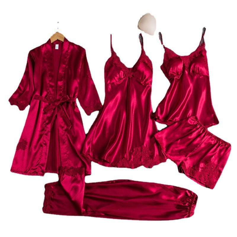 Silk Pajamas set with Chest Pads for Women