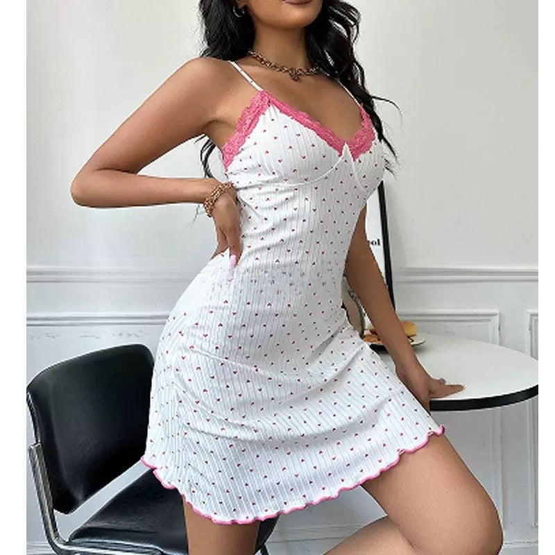 Women's Heart-Printed Suspender Nightgown