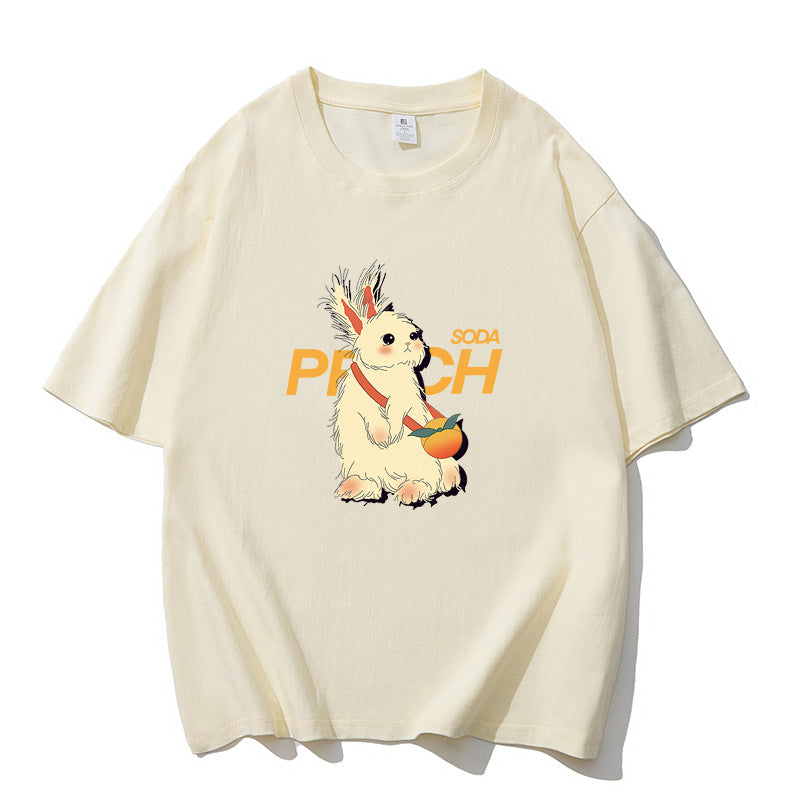Peachy Soda Bunny Casual Couple Cotton T-shirts
