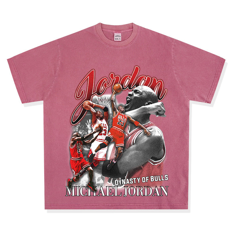 Retro Micheal Jordan print long-sleeved and short-sleeved shirt