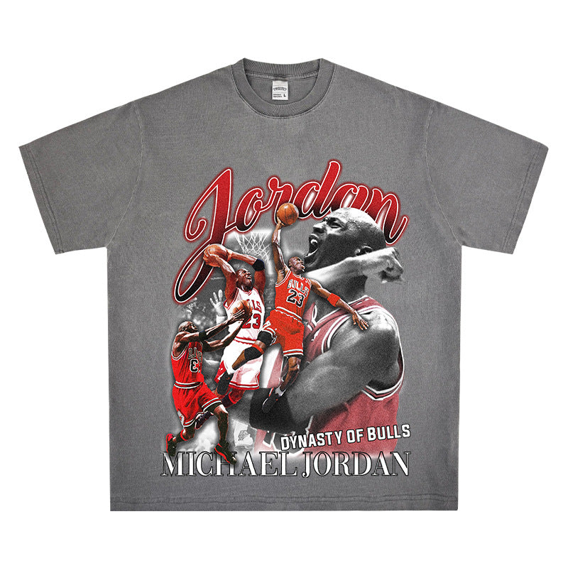 Retro Micheal Jordan print long-sleeved and short-sleeved shirt