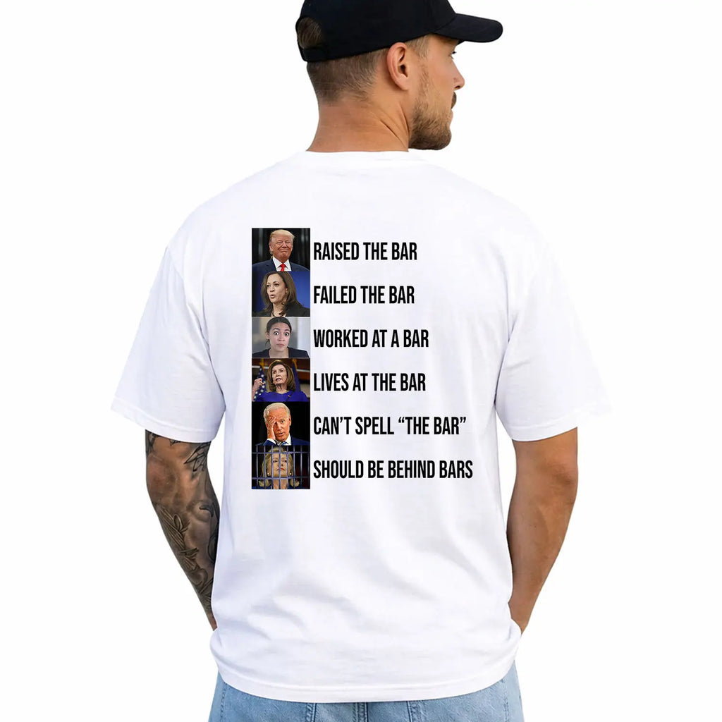 Trump Raised the Bar Failed the Bar T-Shirt, Short Sleeve Printed Graphic Shirt, Daily Casual Cotton Menswear