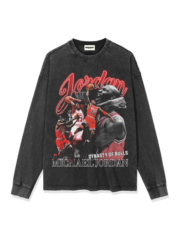 Retro Micheal Jordan print long-sleeved and short-sleeved shirt