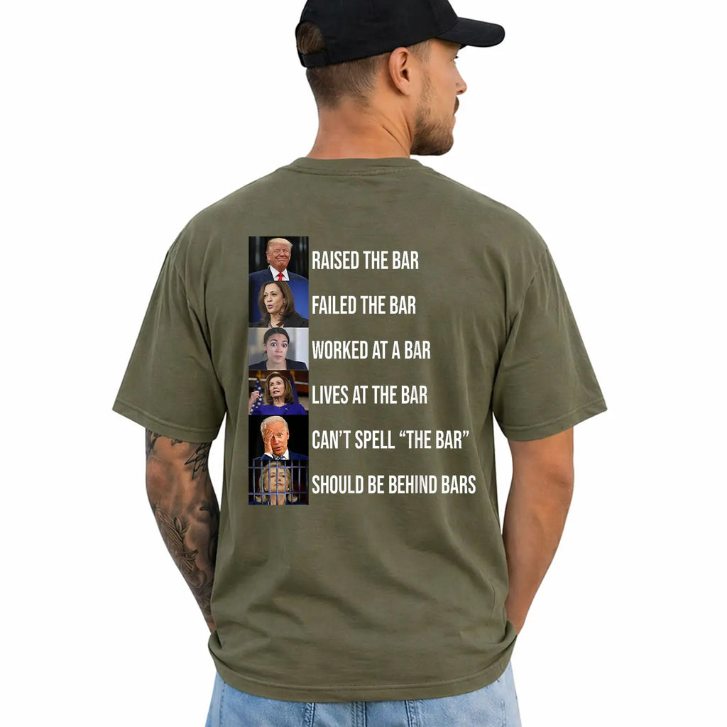 Trump Raised the Bar Failed the Bar T-Shirt, Short Sleeve Printed Graphic Shirt, Daily Casual Cotton Menswear