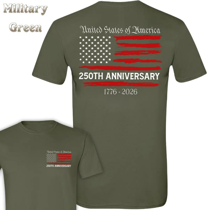 USA 250th Anniversary Cotton T-Shirt with a flag