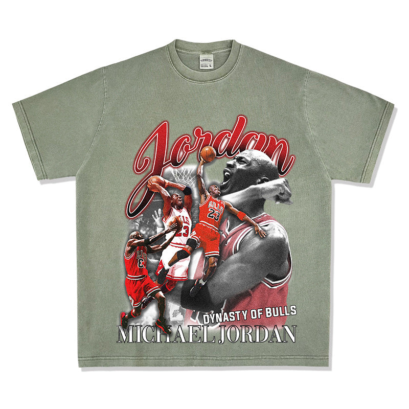 Retro Micheal Jordan print long-sleeved and short-sleeved shirt