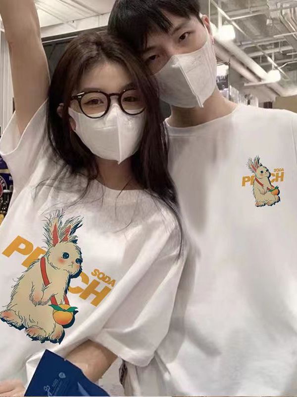 Peachy Soda Bunny Casual Couple Cotton T-shirts