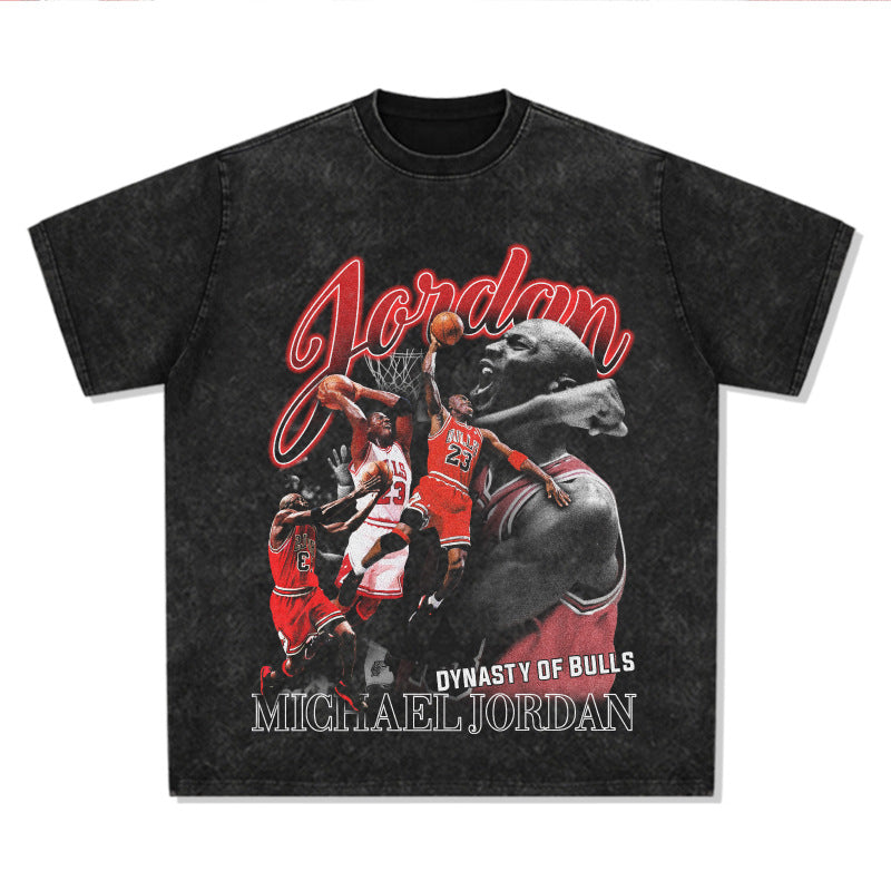 Retro Micheal Jordan print long-sleeved and short-sleeved shirt